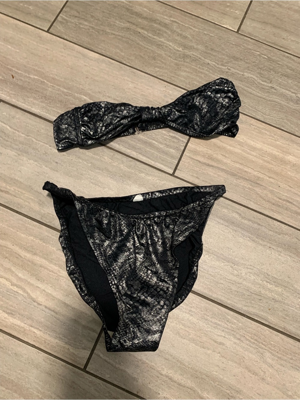 Vintage 80s/90s Metallic Black Snake Print Bikini Set